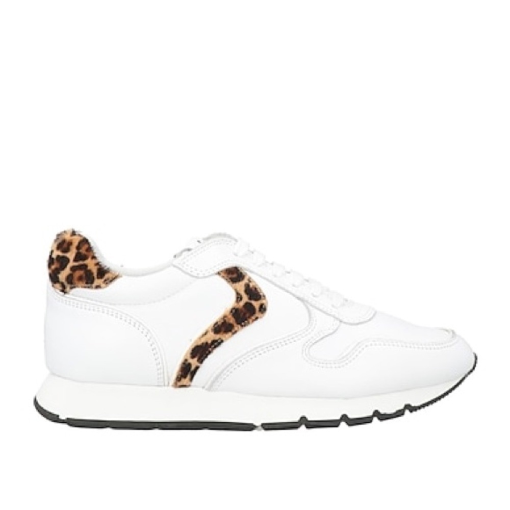 VOILE BLANCHE White Leather Sneakers with Animal Print